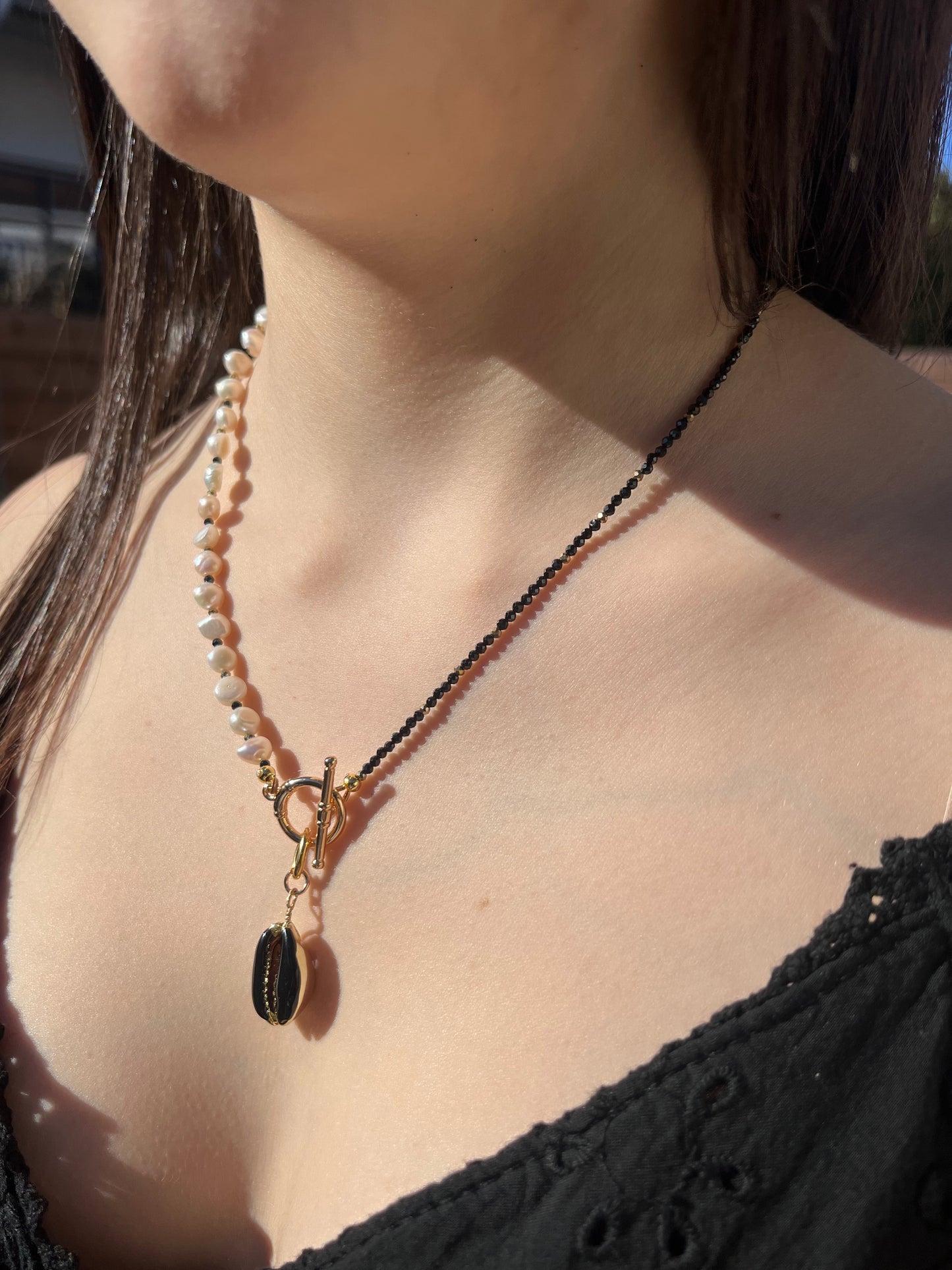 Collier Agate et Coquillage · perles baroques