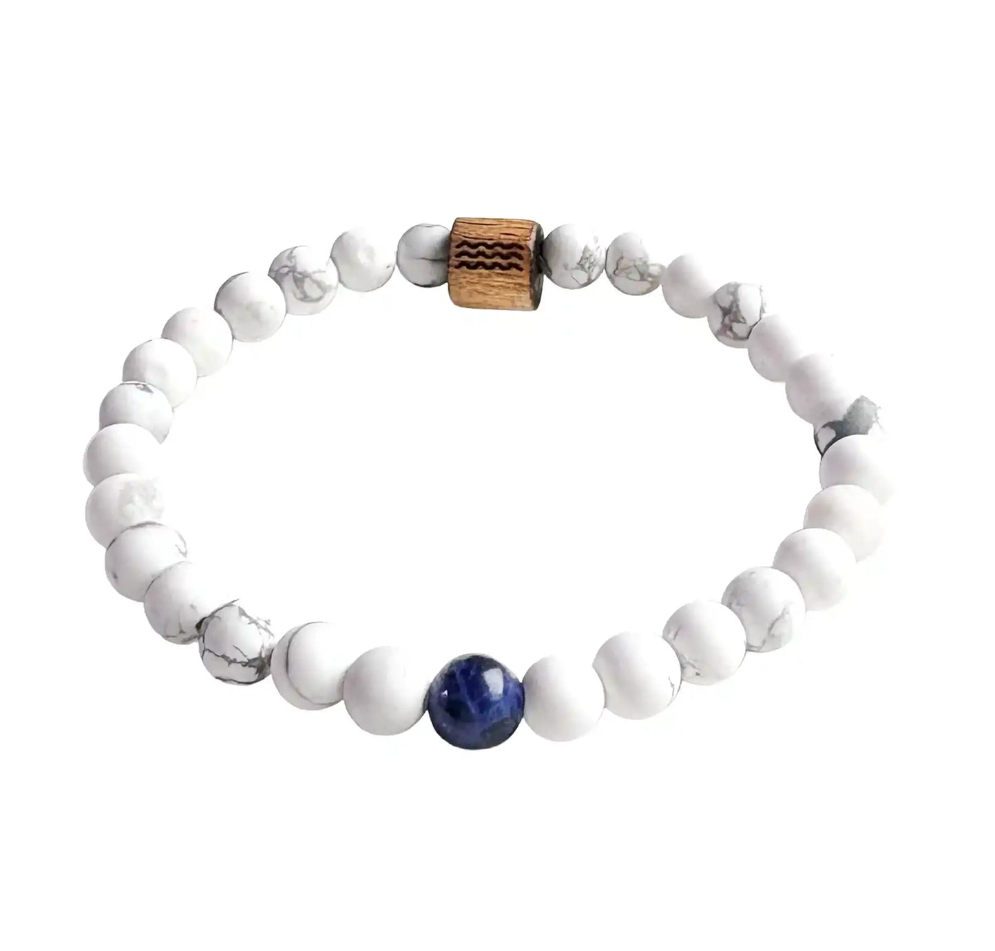 bracelet de perles blanche avec une perle bleu au centre