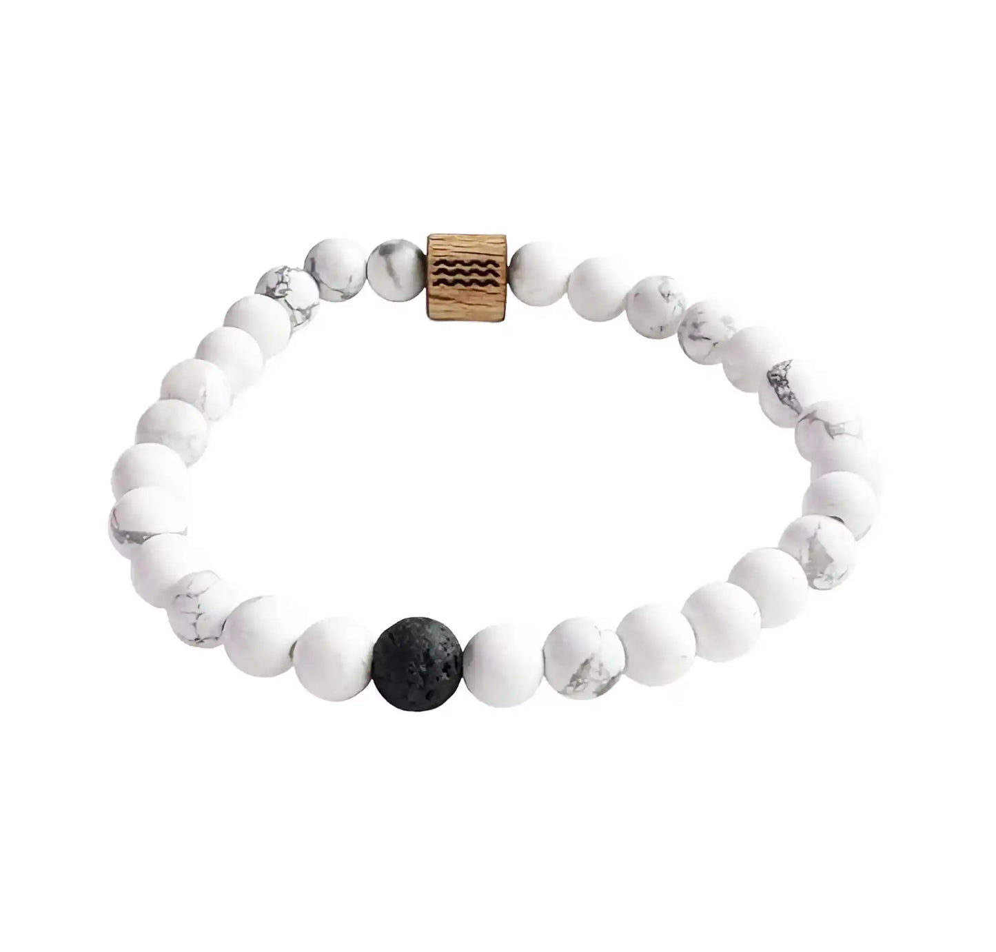 bracelet de perles blanche avec une perle de lave au centre