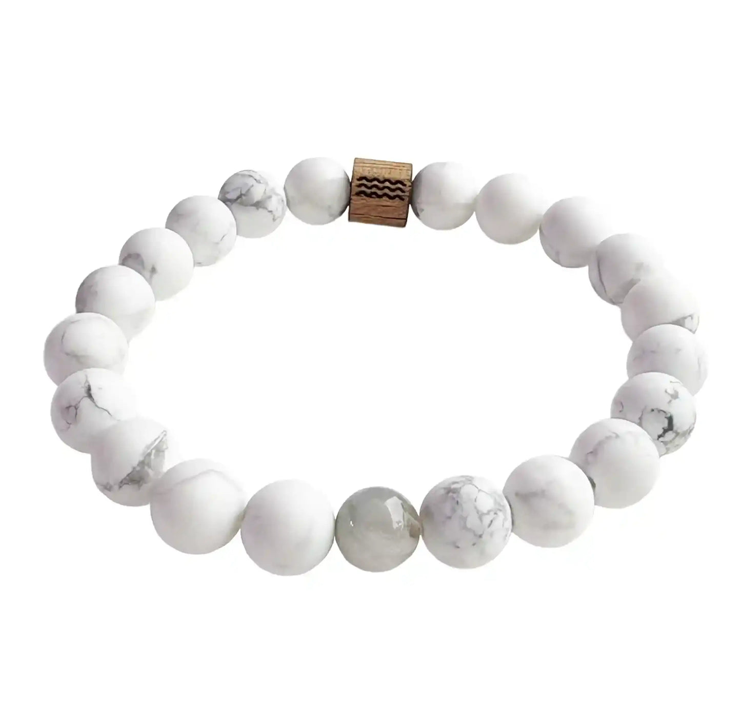 bracelet de perles blanche avec une perle grise au centre
