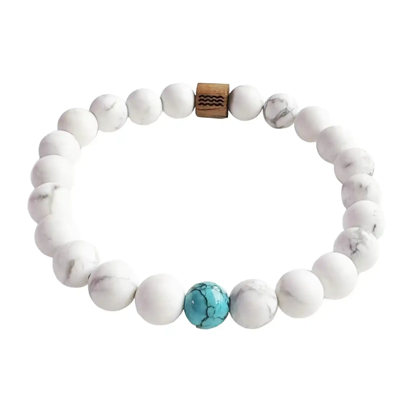 bracelet de perles blanche avec une perle bleu au centre