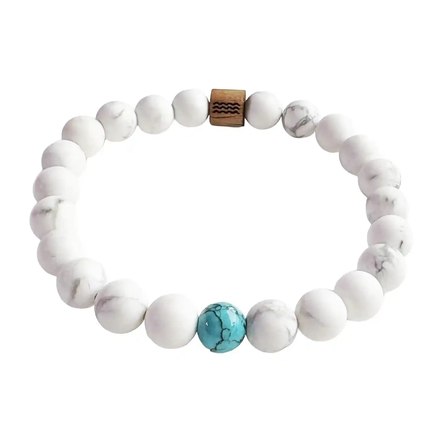 bracelet de perles blanche avec une perle bleu au centre