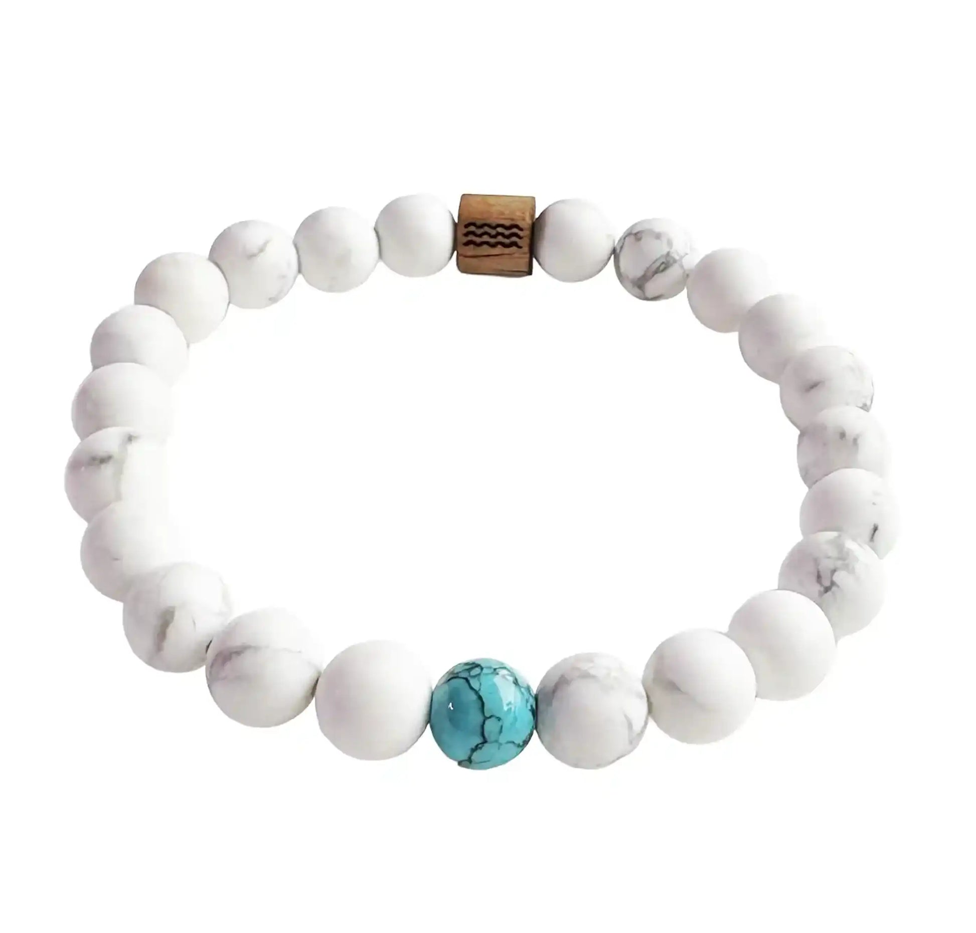 bracelet de perles blanche avec une perle bleu au centre